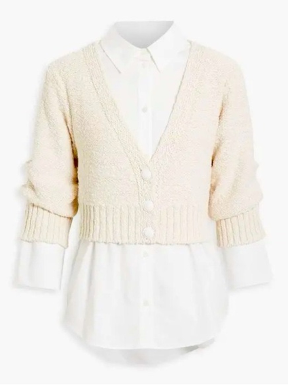Derek Lam Cropped Cream Button-Front V-Neck Cardigan